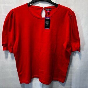Vince Camuto Classic Red Short Puff Sleeve Knit Top Sz XXL